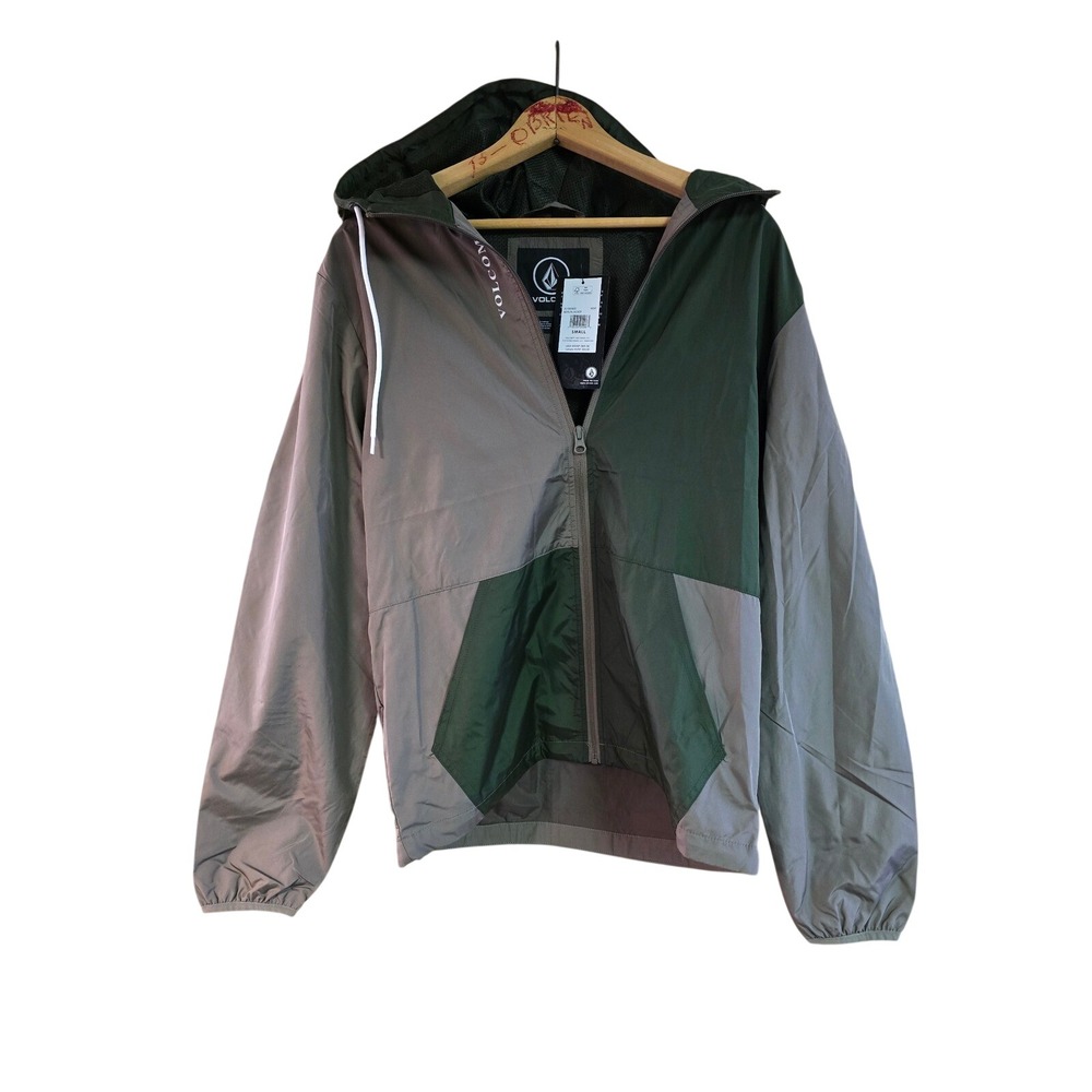 Volcom‎ Karlin Jacket Mens Small Green Grey Colorblock Windbreaker A1502403 NEW